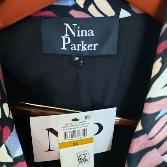 NINA PARKER Trendy Abstract Blazer Jacket Multicolor Red Blue Plus Size 3X - Picture 5 of 14